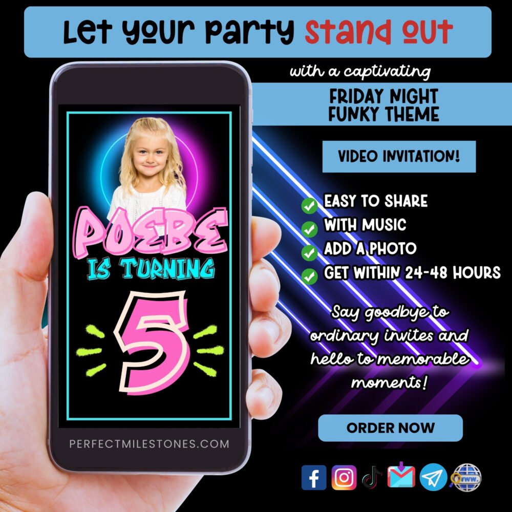 Friday Night Funky Theme Digital Video Invitation