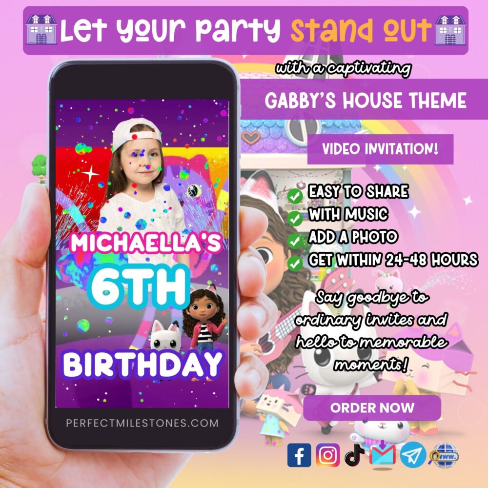 Gabby's House Theme Digital Video Invitation