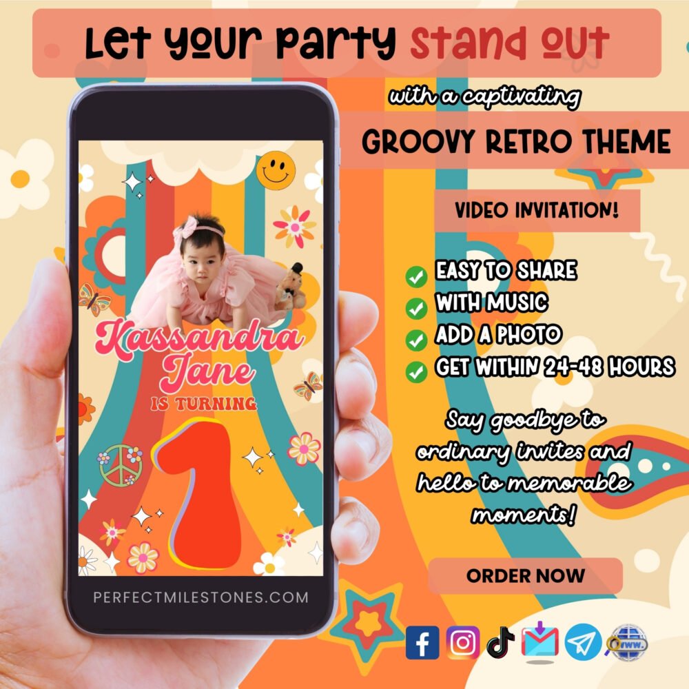 Groovy Retro Theme Digital Video Invitation