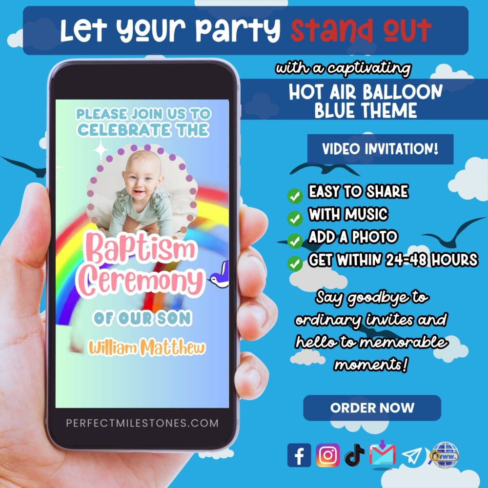 Hot Air Balloon Theme Digital Video Invitation